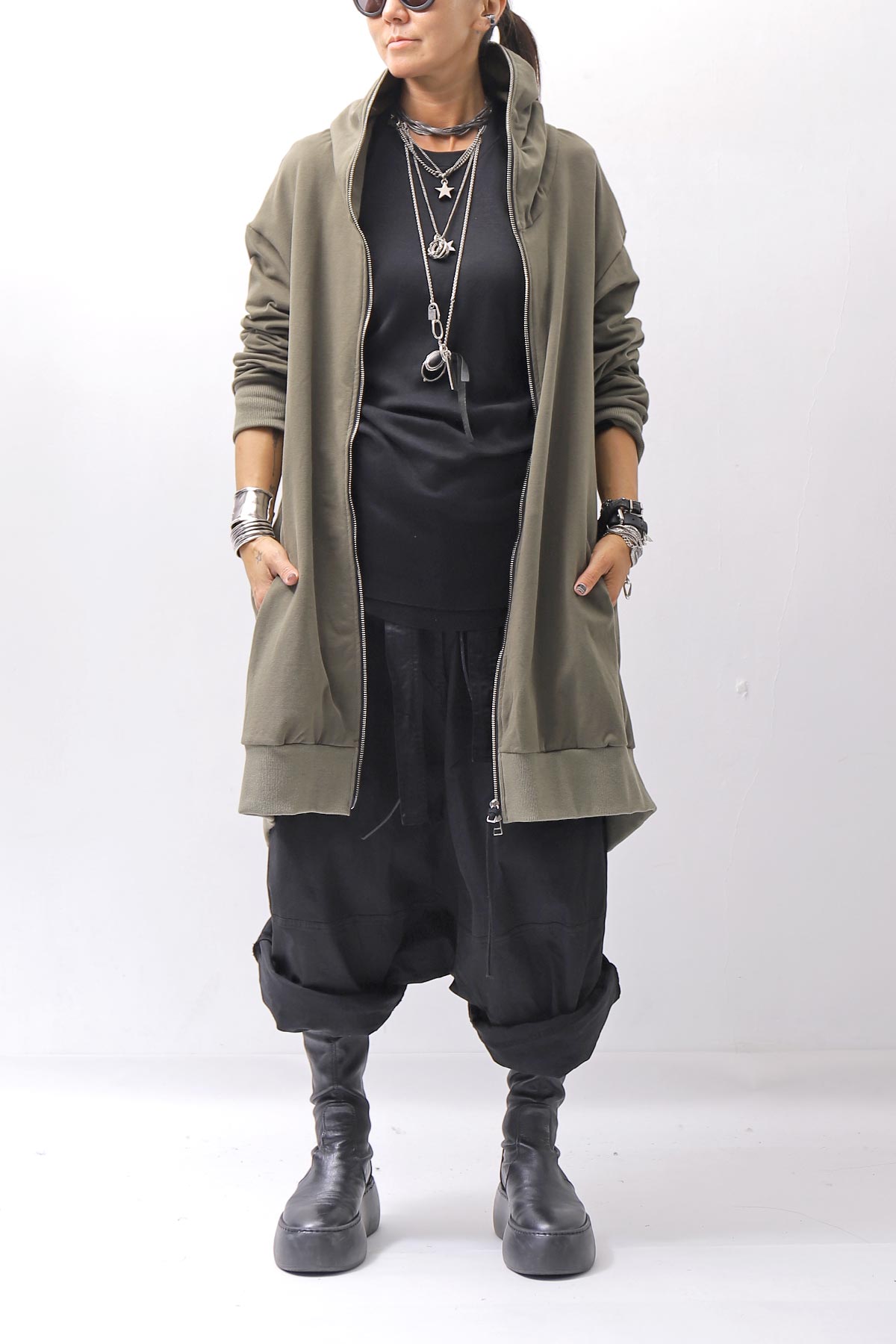 【bajra】 UNISEX 2WAY SWEAT ZIP-UP CARDIGAN 160QK03_MILITARY