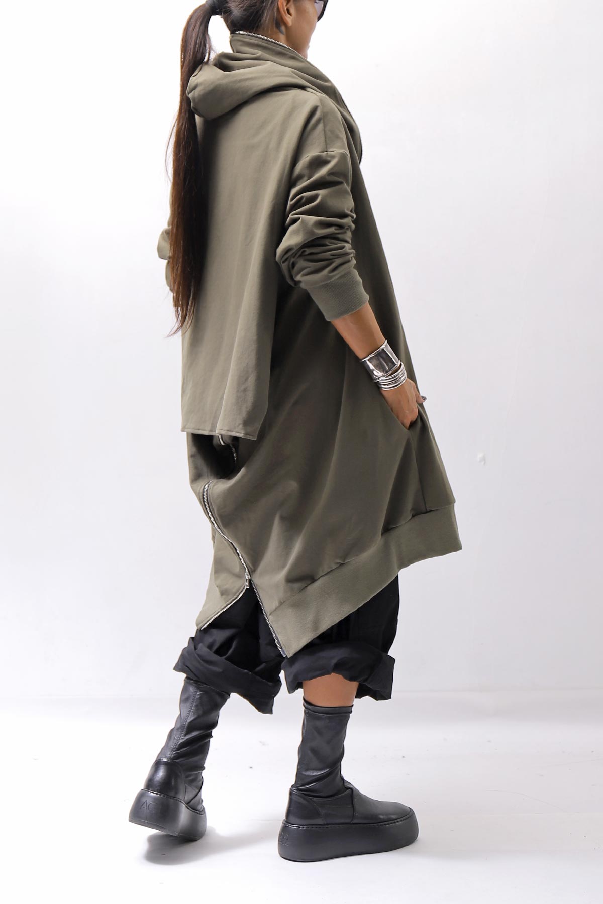 【bajra】 UNISEX 2WAY SWEAT ZIP-UP CARDIGAN 160QK03_MILITARY