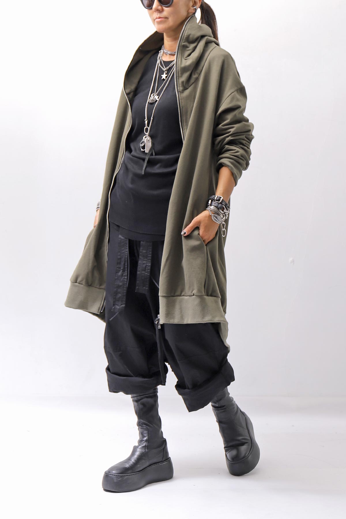 【bajra】 UNISEX 2WAY SWEAT ZIP-UP CARDIGAN 160QK03_MILITARY