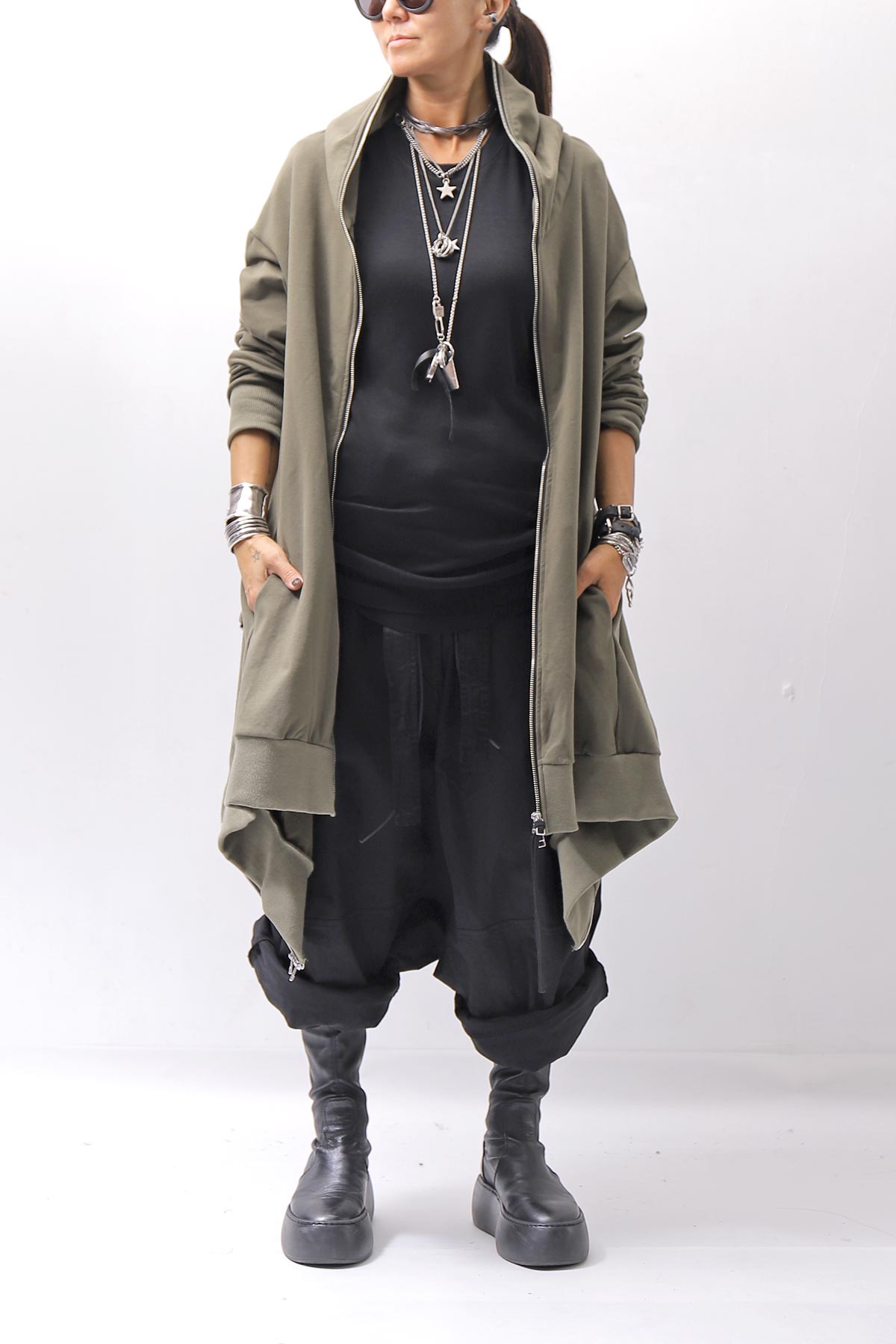 【bajra】 UNISEX 2WAY SWEAT ZIP-UP CARDIGAN 160QK03_MILITARY