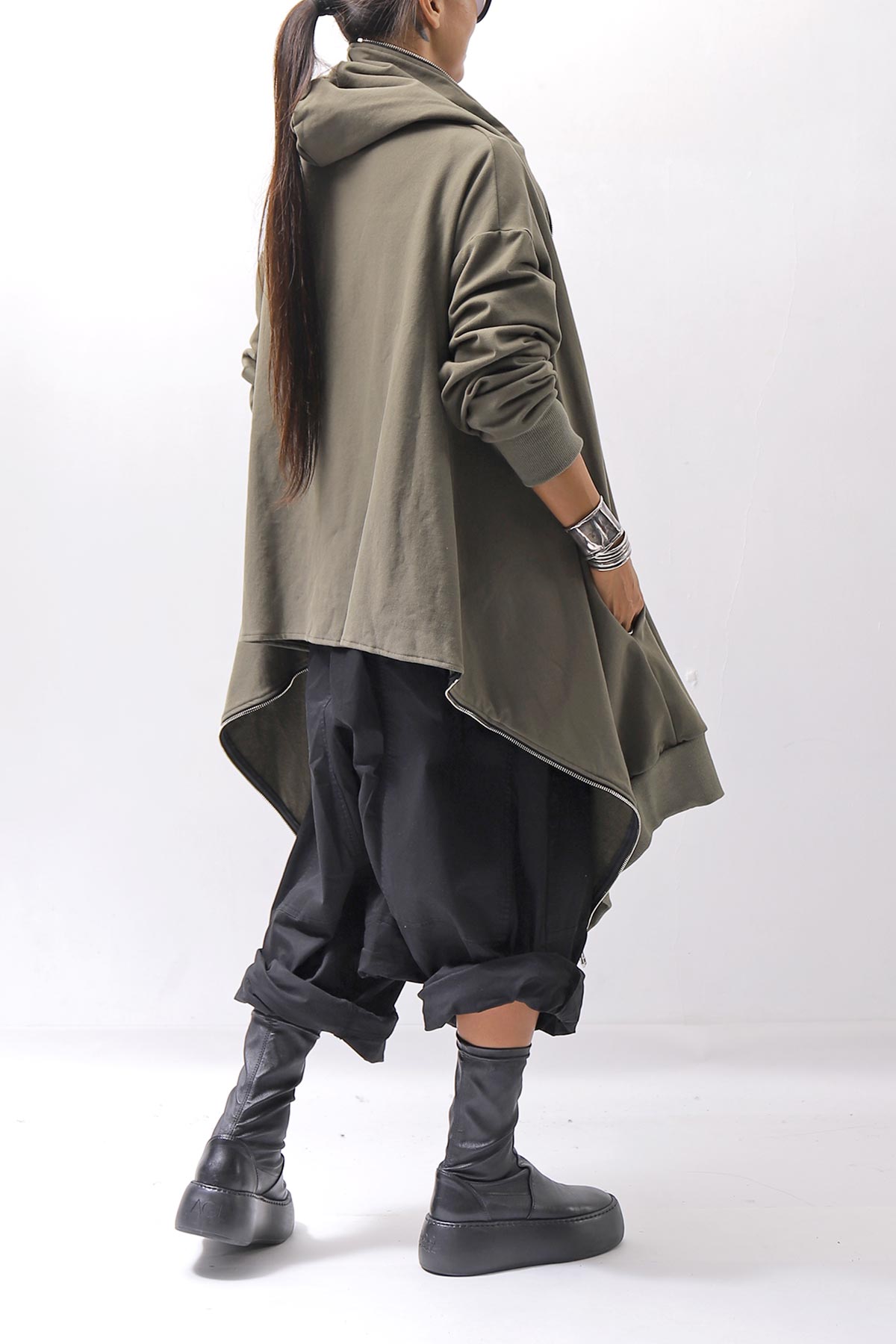 【bajra】 UNISEX 2WAY SWEAT ZIP-UP CARDIGAN 160QK03_MILITARY