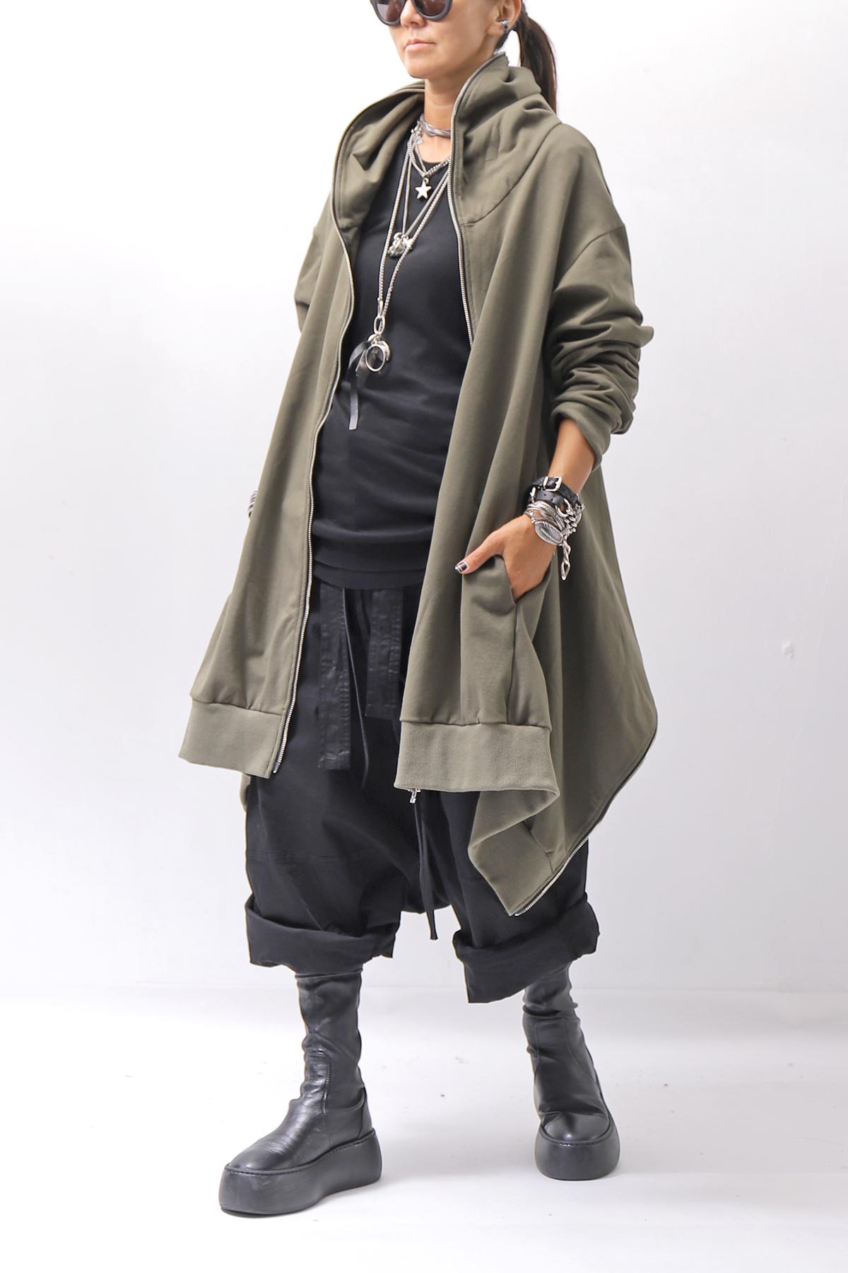 【bajra】 UNISEX 2WAY SWEAT ZIP-UP CARDIGAN 160QK03_MILITARY