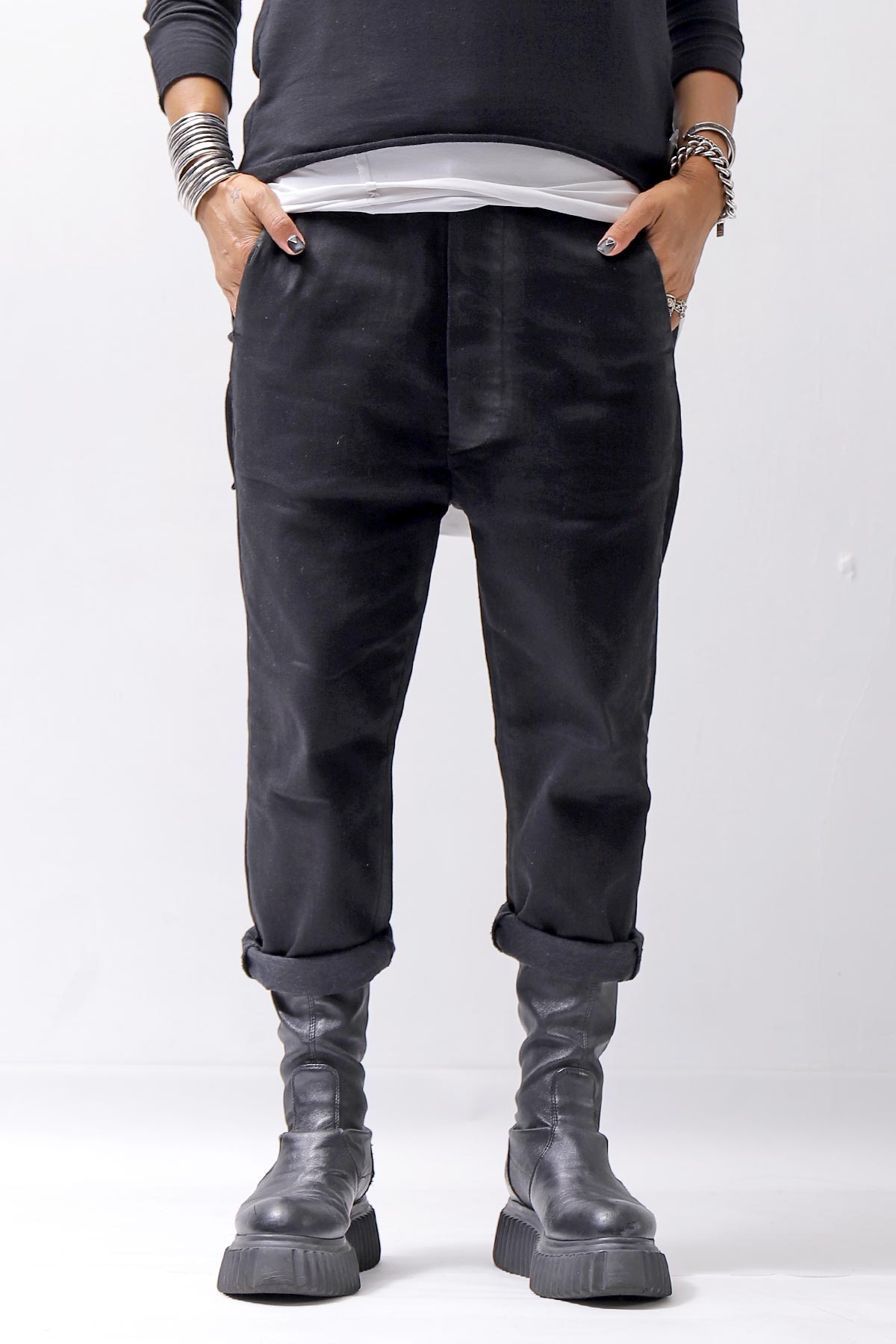 【thom/krom】 UNISEX SIDE COATING EASY DENIM PANTS MT87_BLACK COATED