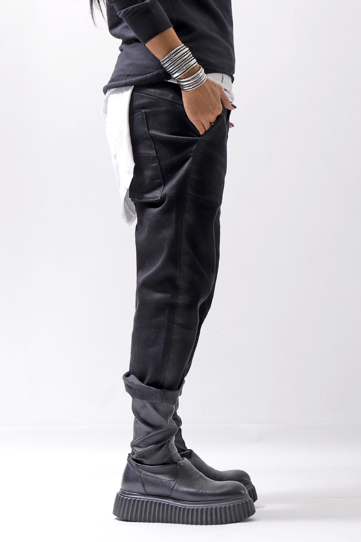 【thom/krom】 UNISEX SIDE COATING EASY DENIM PANTS MT87_BLACK COATED