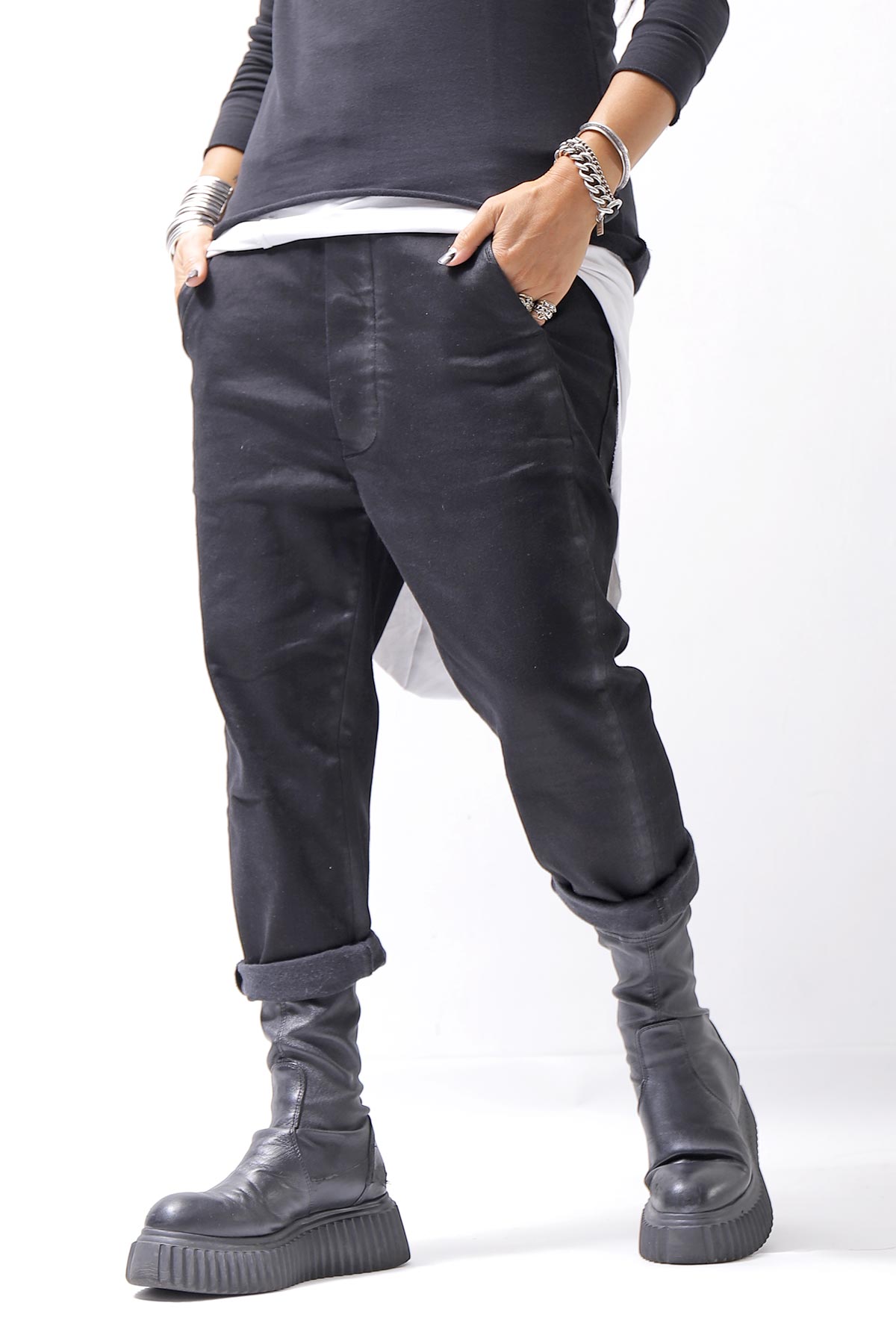 【thom/krom】 UNISEX SIDE COATING EASY DENIM PANTS MT87_BLACK COATED