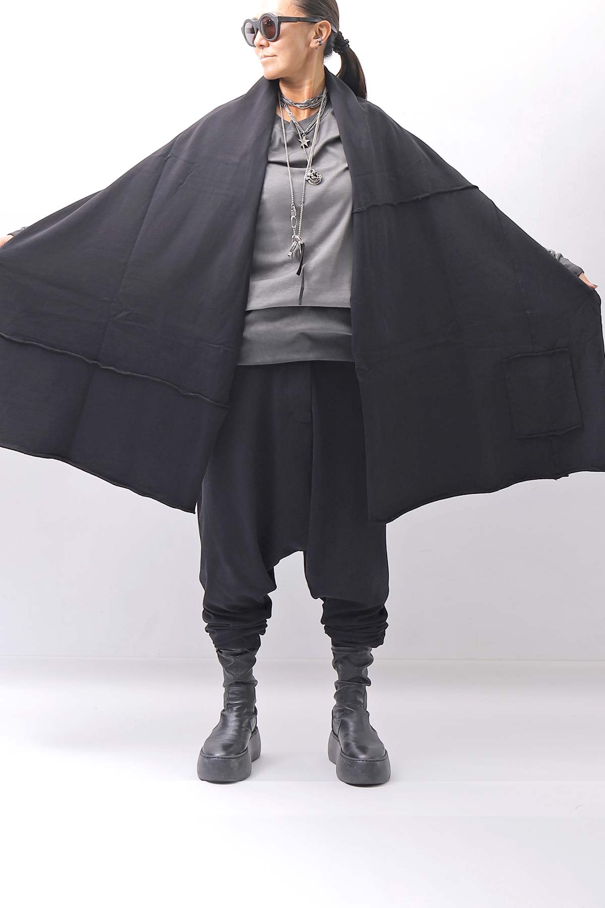 【studio b3】 UNISEX LIGHT SWEAT COTTON STOLE SHB M01_BLACK