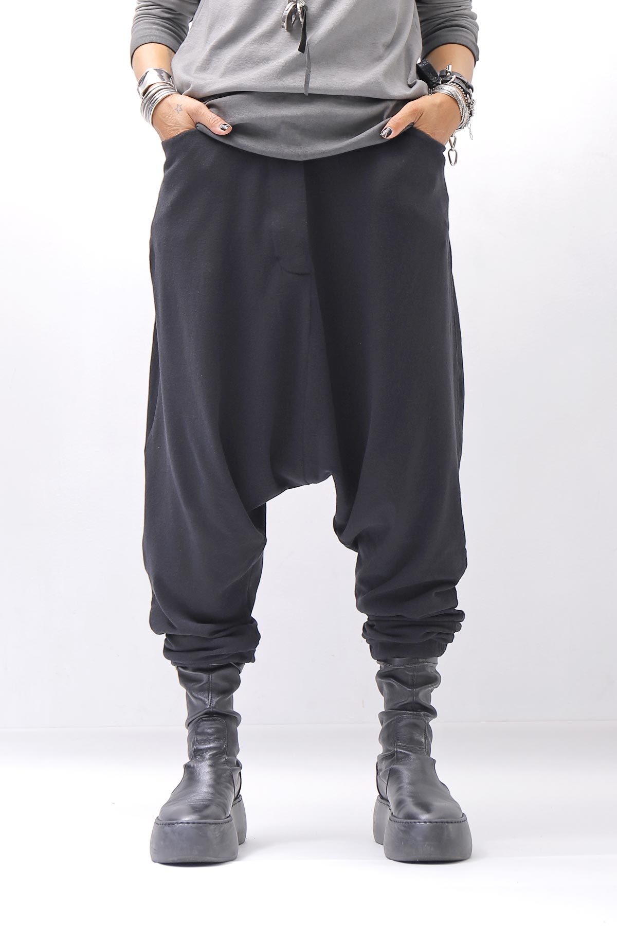 【studio b3】 UNISEX COTTON KNIT BOX SARROUEL RIBBED PANTS SHB2232_BLACK