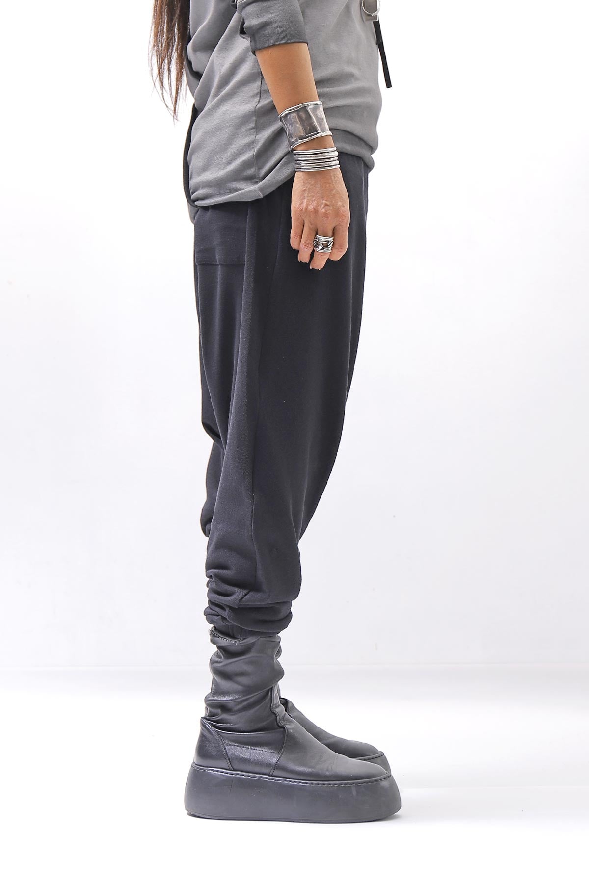 【studio b3】 UNISEX COTTON KNIT BOX SARROUEL RIBBED PANTS SHB2232_BLACK