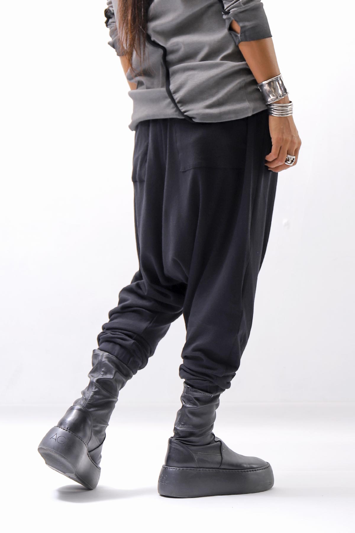 【studio b3】 UNISEX COTTON KNIT BOX SARROUEL RIBBED PANTS SHB2232_BLACK