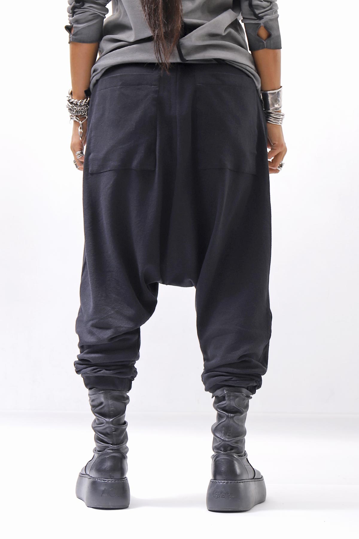 【studio b3】 UNISEX COTTON KNIT BOX SARROUEL RIBBED PANTS SHB2232_BLACK