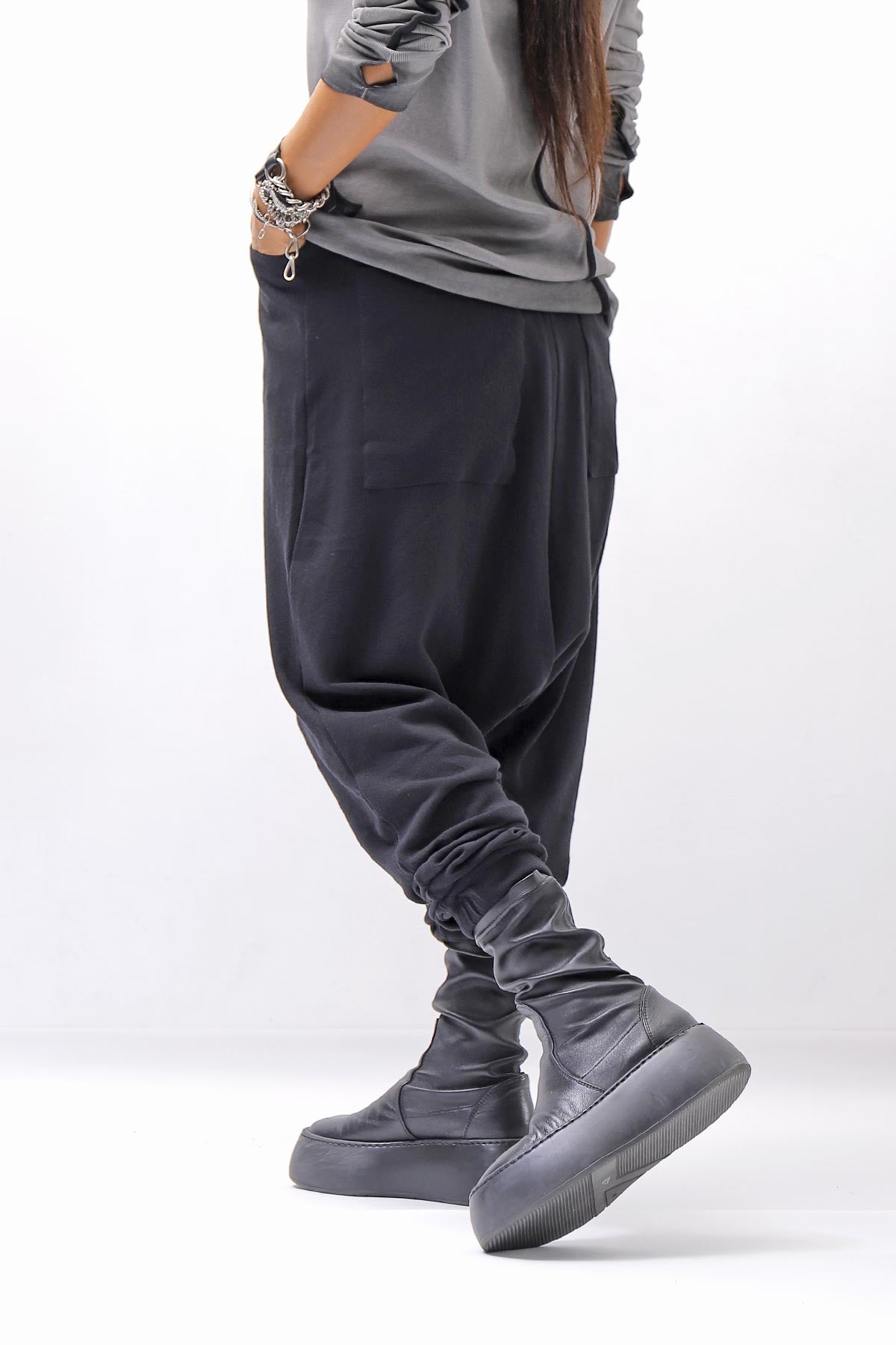 【studio b3】 UNISEX COTTON KNIT BOX SARROUEL RIBBED PANTS SHB2232_BLACK