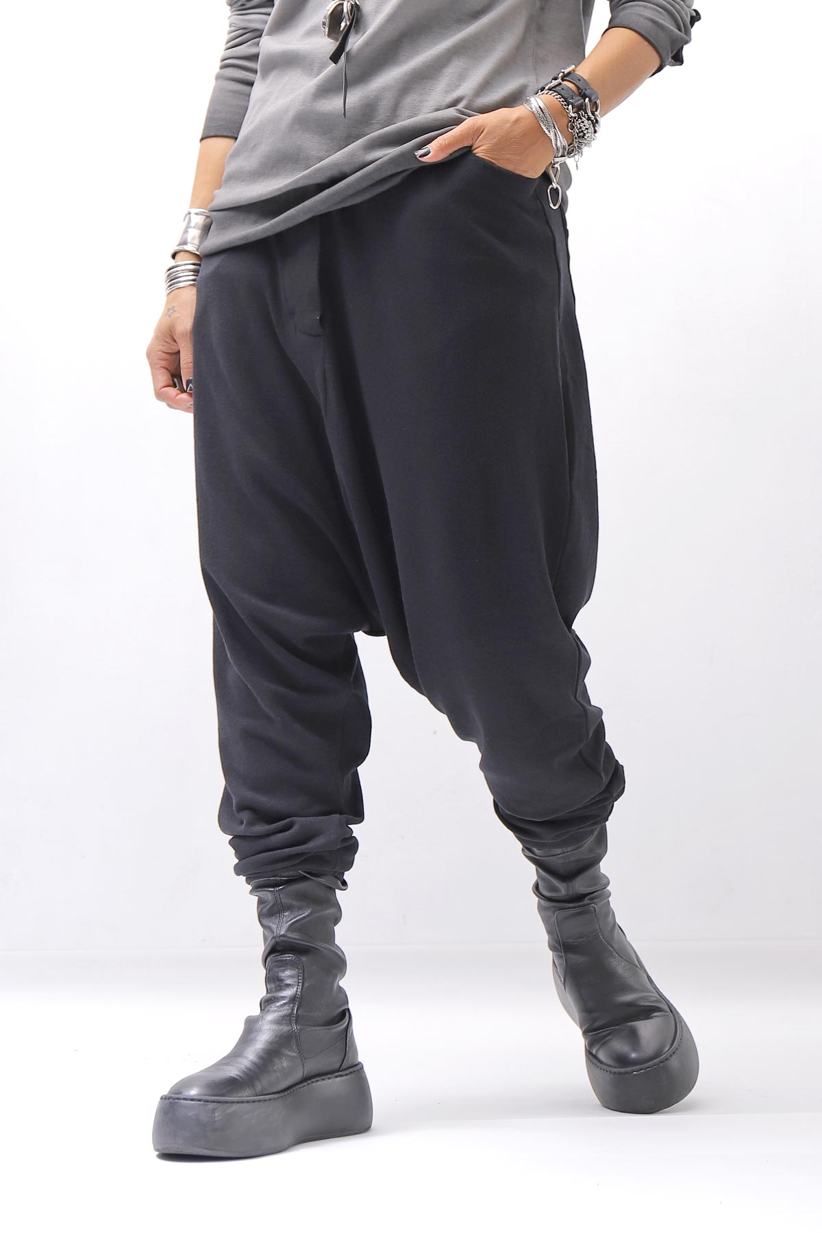 【studio b3】 UNISEX COTTON KNIT BOX SARROUEL RIBBED PANTS SHB2232_BLACK