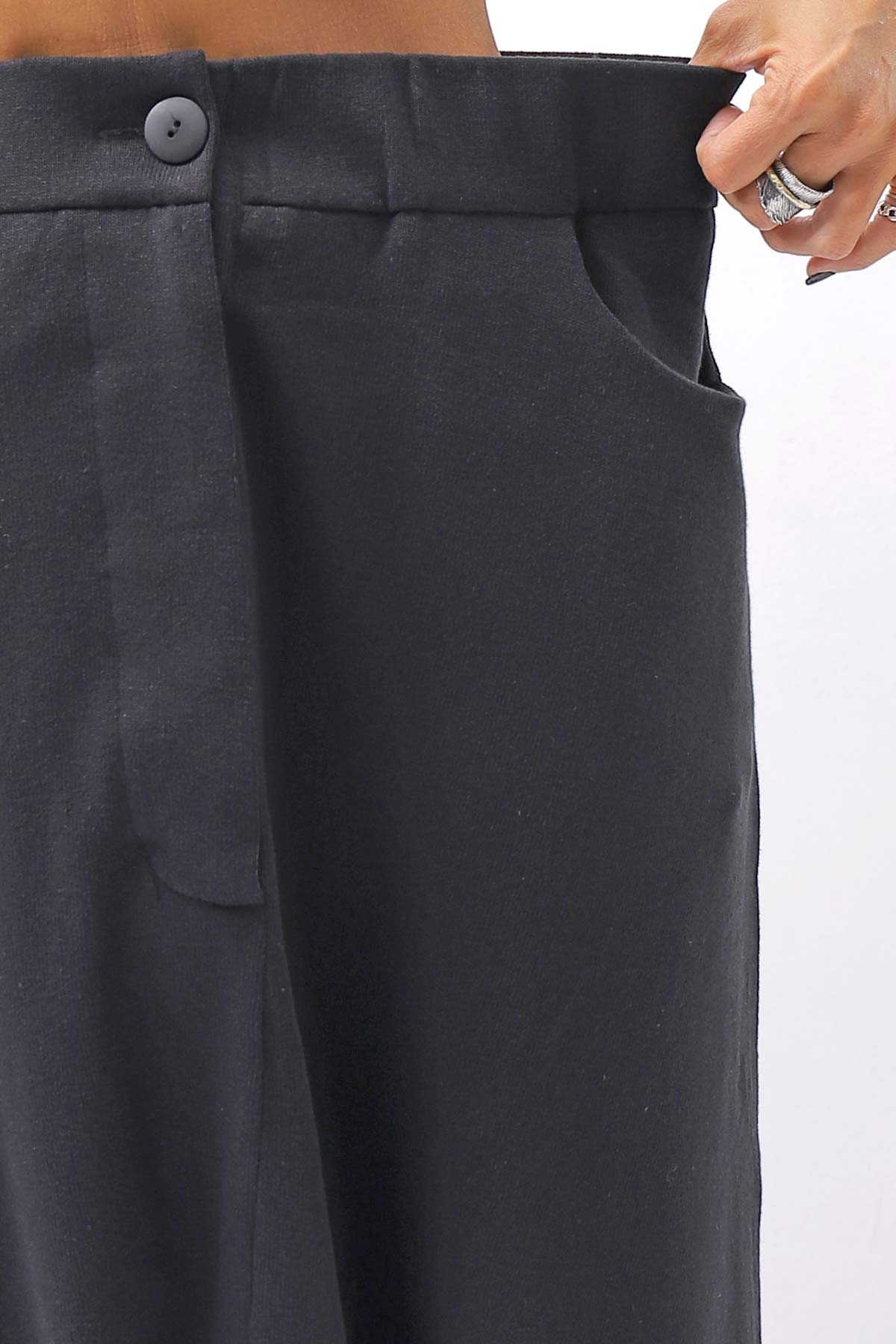 【studio b3】 UNISEX COTTON KNIT BOX SARROUEL RIBBED PANTS SHB2232_BLACK