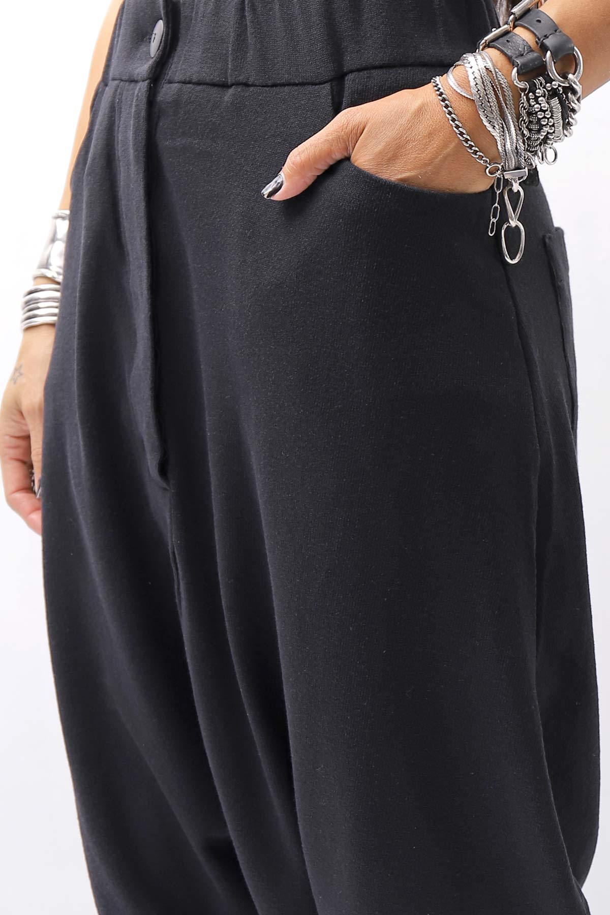 【studio b3】 UNISEX COTTON KNIT BOX SARROUEL RIBBED PANTS SHB2232_BLACK