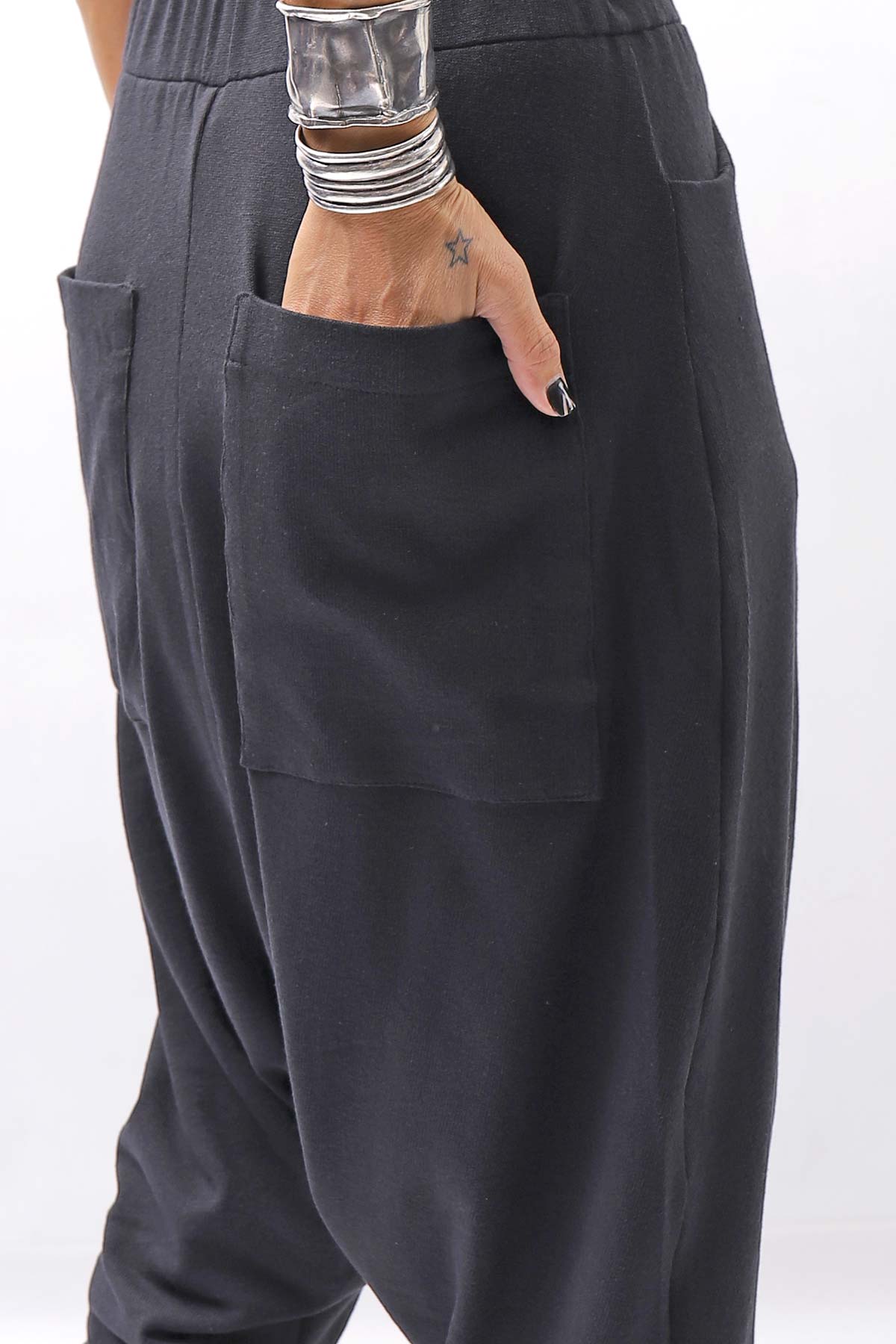 【studio b3】 UNISEX COTTON KNIT BOX SARROUEL RIBBED PANTS SHB2232_BLACK