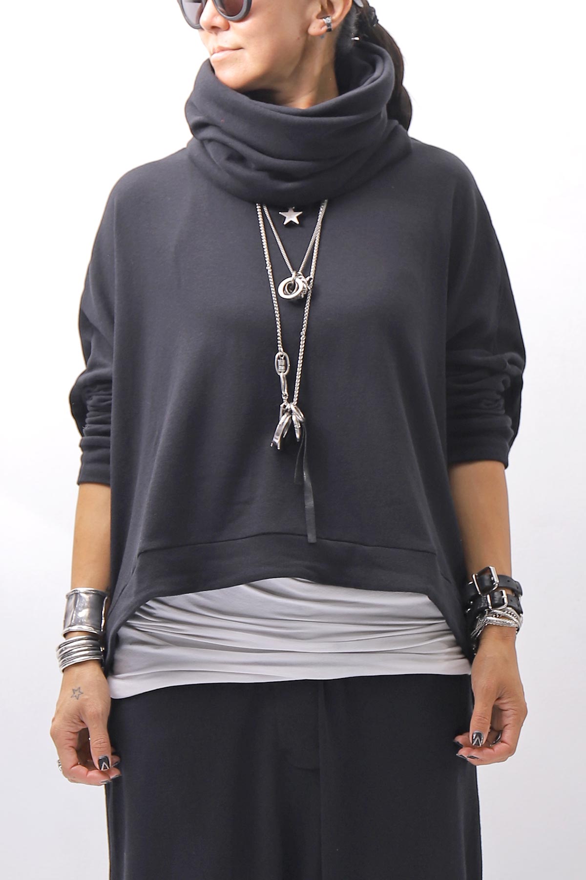 【studio b3】 UNISEX COTTON KNIT TOP &amp; SNOOD SET SHB2268_BLACK