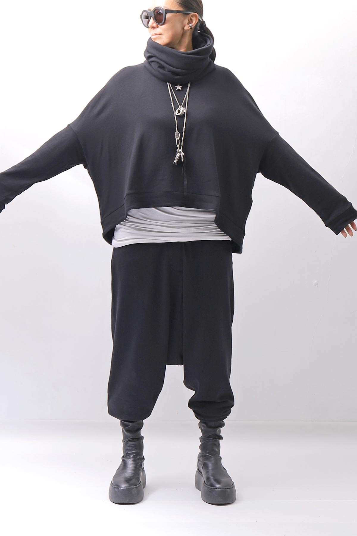 【studio b3】 UNISEX COTTON KNIT TOP &amp; SNOOD SET SHB2268_BLACK