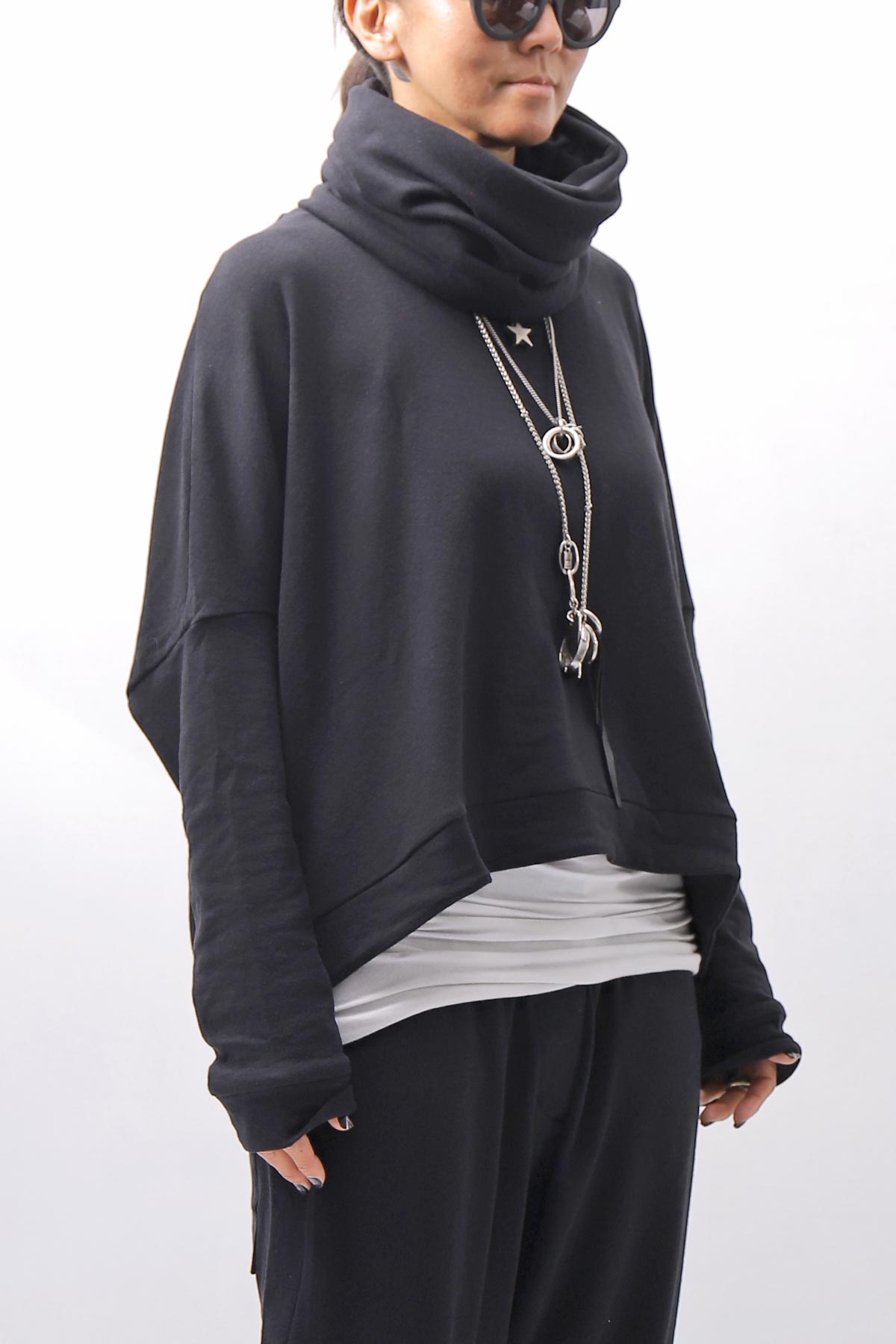 【studio b3】 UNISEX COTTON KNIT TOP &amp; SNOOD SET SHB2268_BLACK