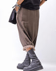 【PLÜ】 UNISEX COTTON SWEAT WIDE SARROUEL PANTS PL16P_CHOCOLATE