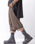【PLÜ】 UNISEX COTTON SWEAT WIDE SARROUEL PANTS PL16P_CHOCOLATE