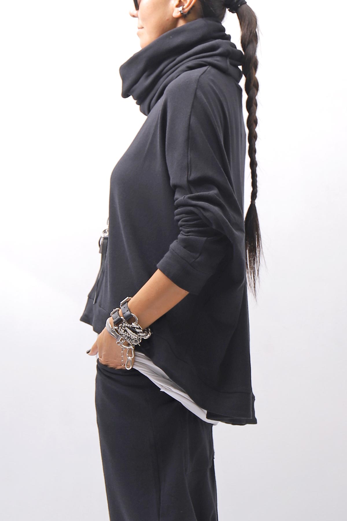 【studio b3】 UNISEX COTTON KNIT TOP &amp; SNOOD SET SHB2268_BLACK