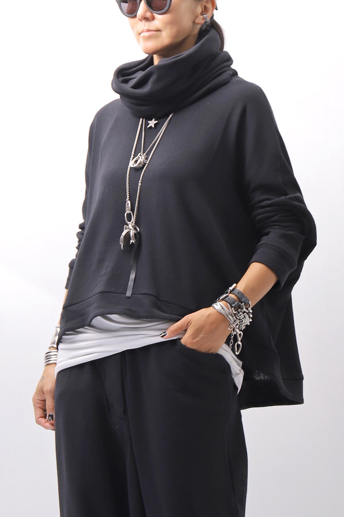 【studio b3】 UNISEX COTTON KNIT TOP &amp; SNOOD SET SHB2268_BLACK