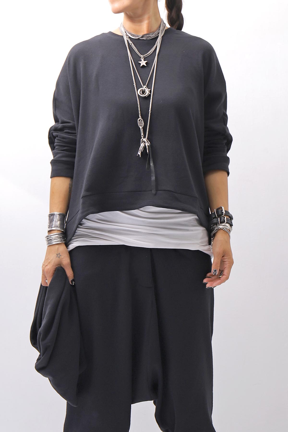 【studio b3】 UNISEX COTTON KNIT TOP &amp; SNOOD SET SHB2268_BLACK