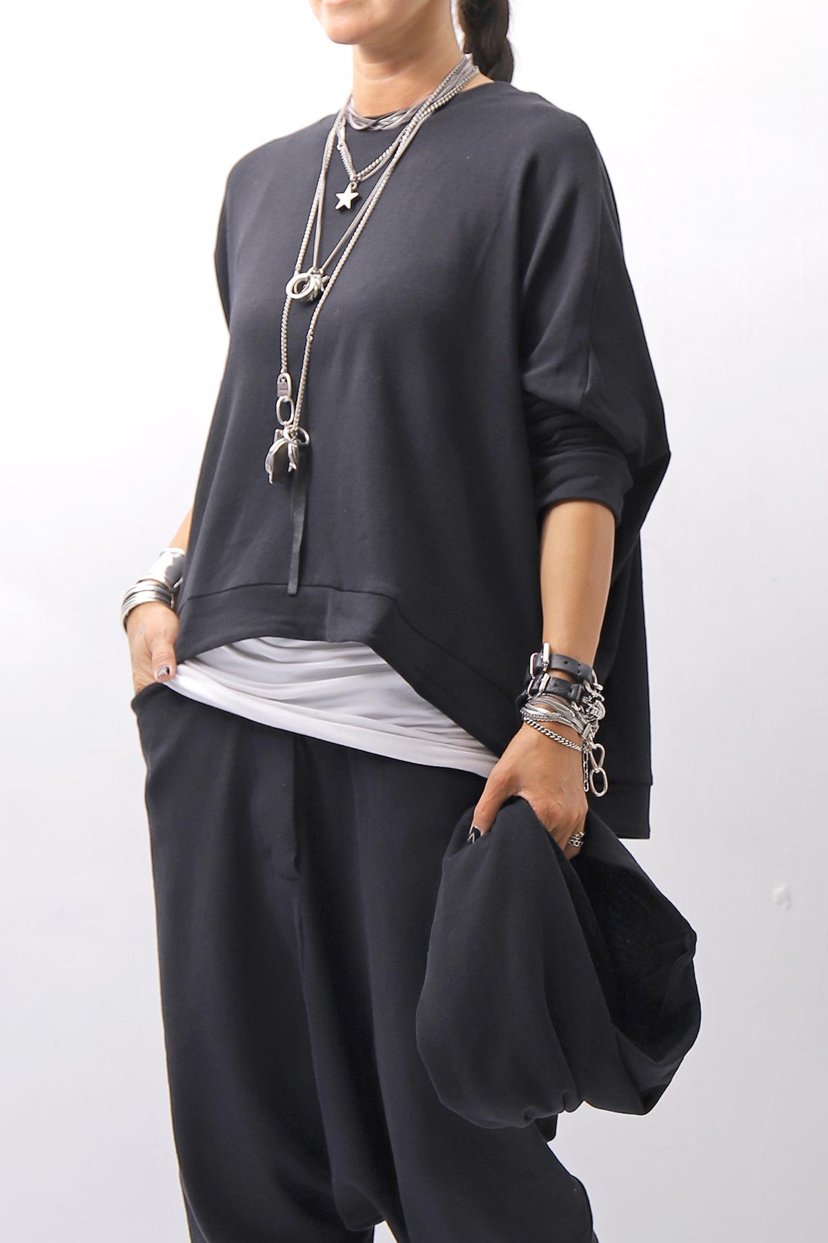 【studio b3】 UNISEX COTTON KNIT TOP &amp; SNOOD SET SHB2268_BLACK