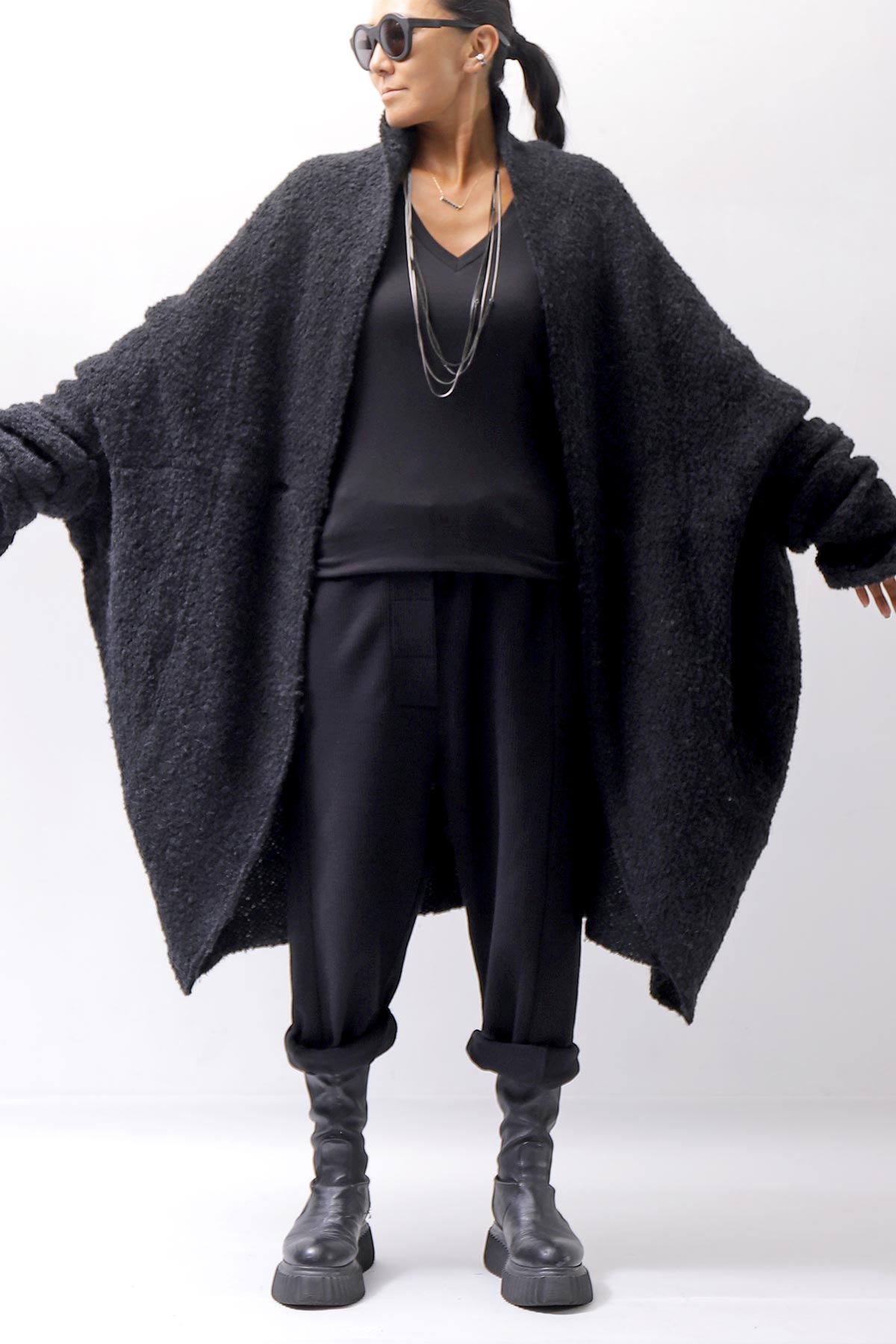 【NOSTRASANTISSIMA】 UNISEX OVERSIZED COCOON ALPACA KNIT CARDIGAN M111_BLACK