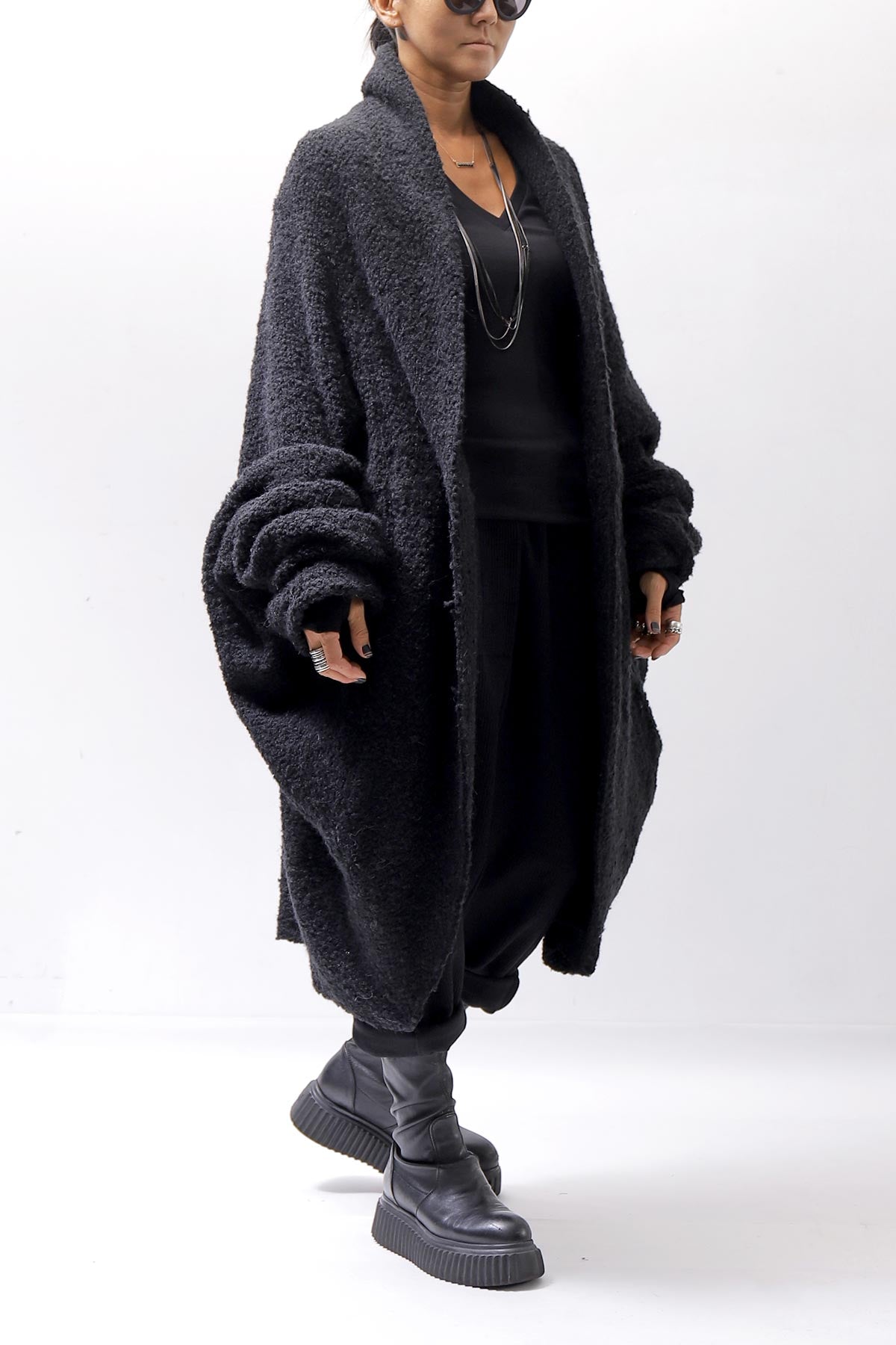 【NOSTRASANTISSIMA】 UNISEX OVERSIZED COCOON ALPACA KNIT CARDIGAN M111_BLACK