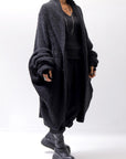 【NOSTRASANTISSIMA】 UNISEX OVERSIZED COCOON ALPACA KNIT CARDIGAN M111_BLACK