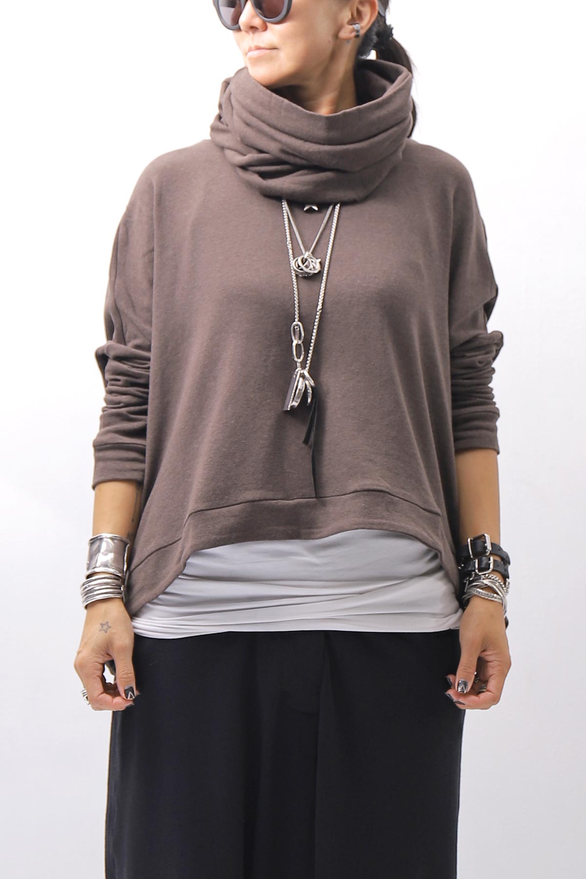 【studio b3】 UNISEX COTTON KNIT TOP &amp; SNOOD SET SHB2268_TRUFFLE
