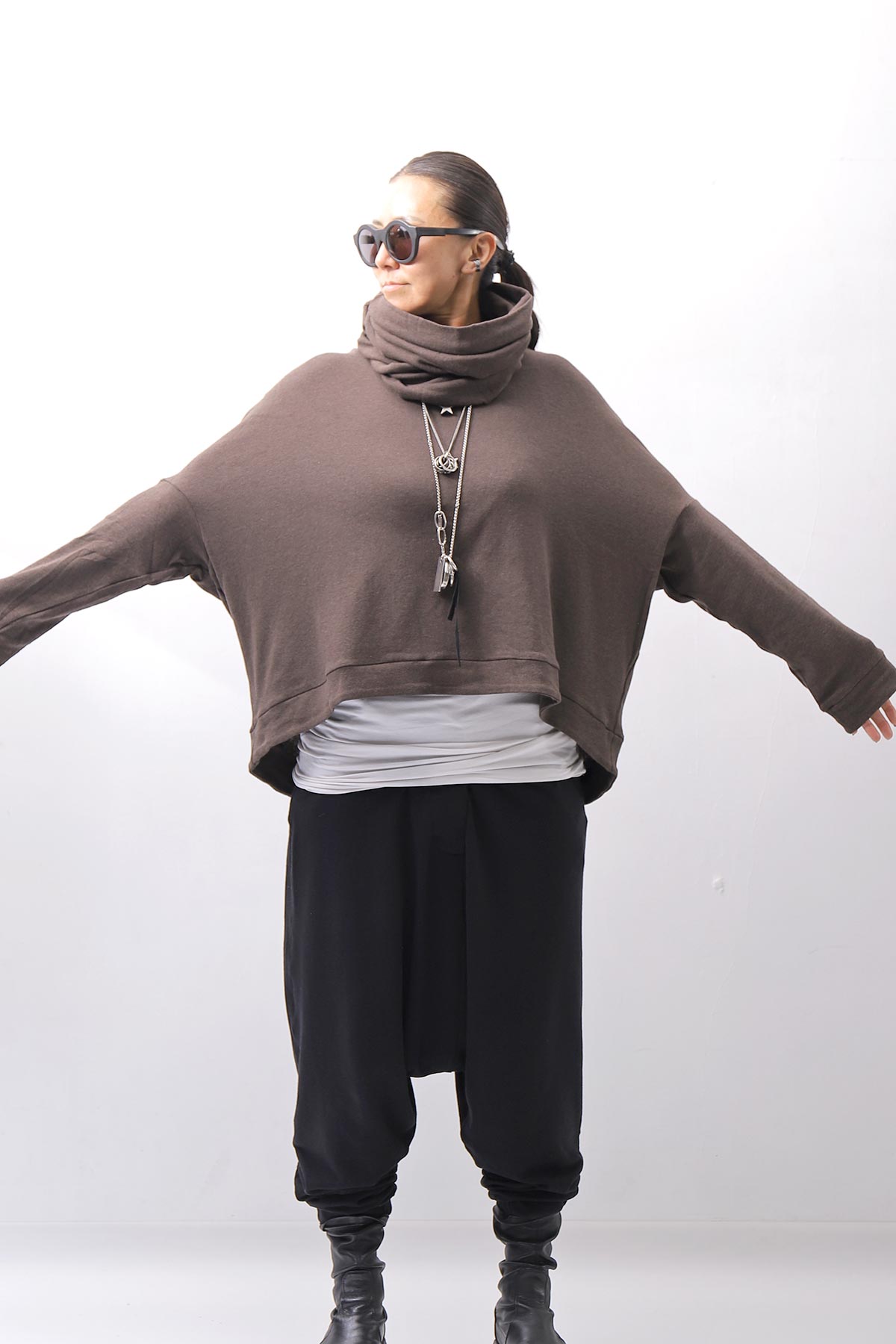【studio b3】 UNISEX COTTON KNIT TOP &amp; SNOOD SET SHB2268_TRUFFLE