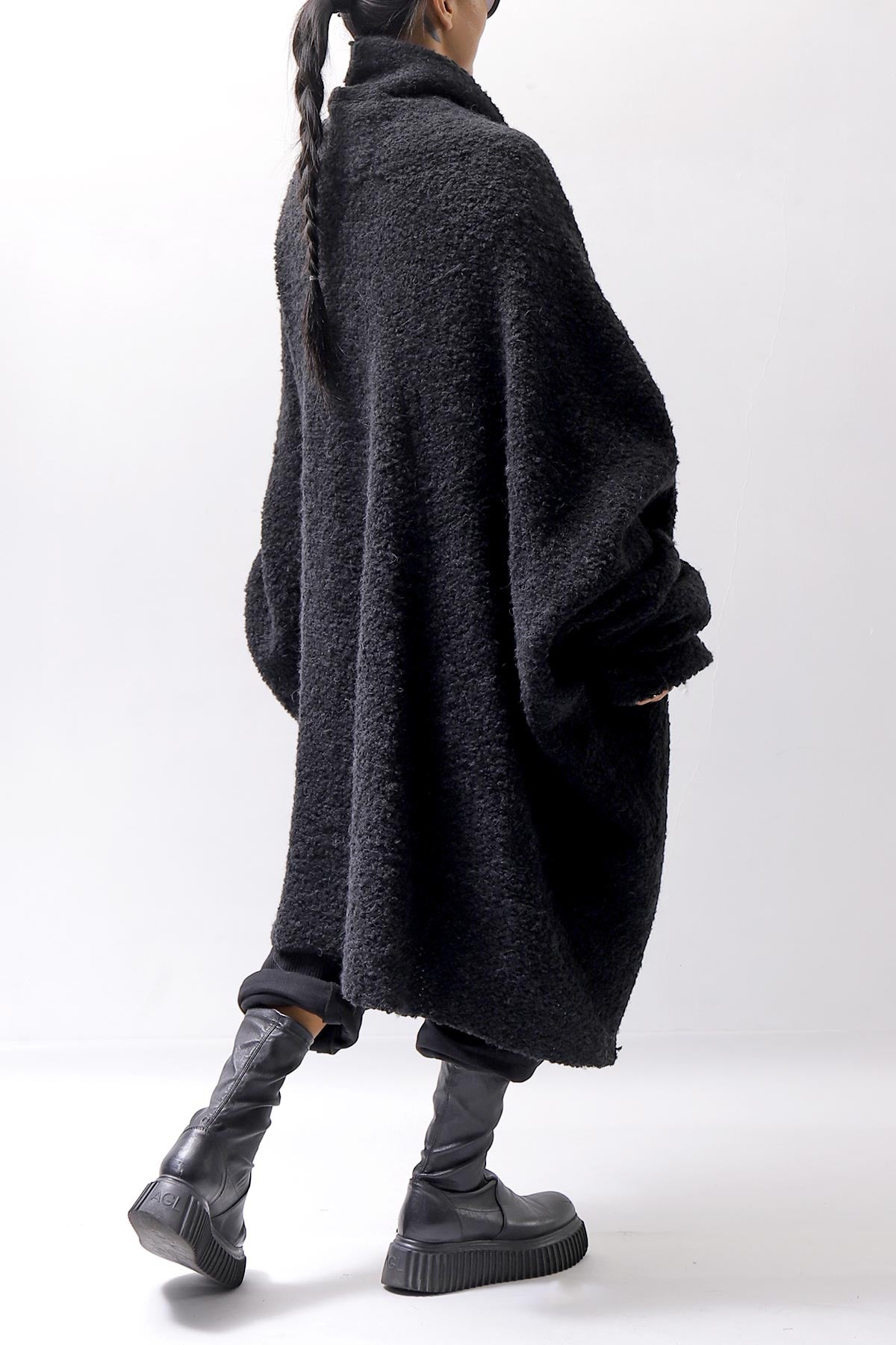 【NOSTRASANTISSIMA】 UNISEX OVERSIZED COCOON ALPACA KNIT CARDIGAN M111_BLACK