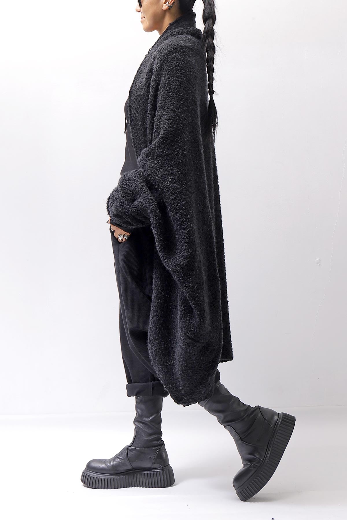 【NOSTRASANTISSIMA】 UNISEX OVERSIZED COCOON ALPACA KNIT CARDIGAN M111_BLACK