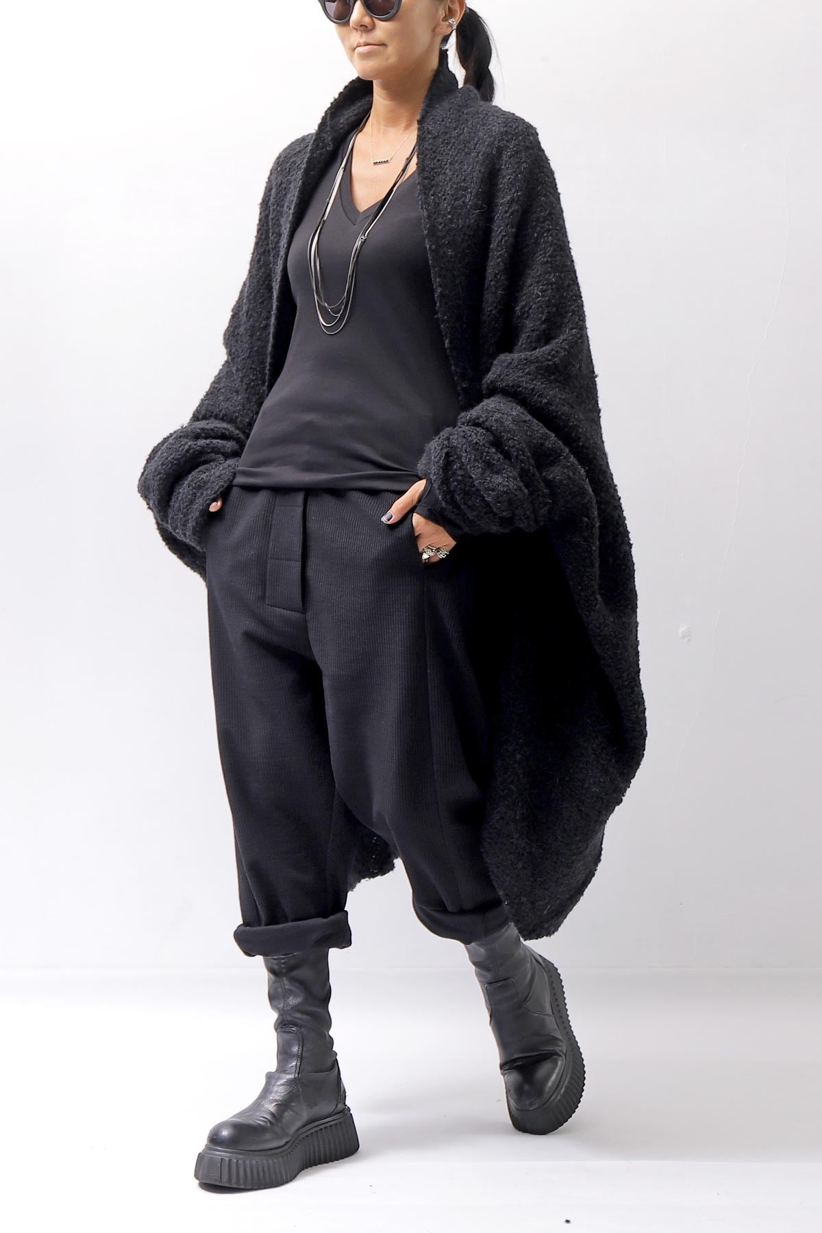 【NOSTRASANTISSIMA】 UNISEX OVERSIZED COCOON ALPACA KNIT CARDIGAN M111_BLACK