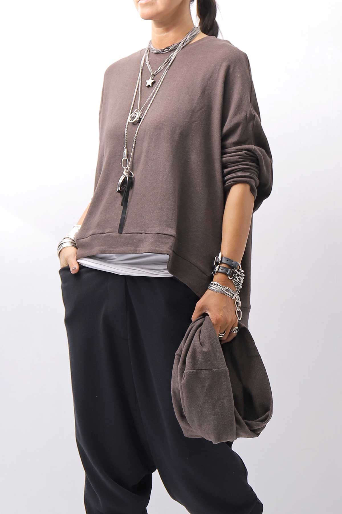 【studio b3】 UNISEX COTTON KNIT TOP &amp; SNOOD SET SHB2268_TRUFFLE
