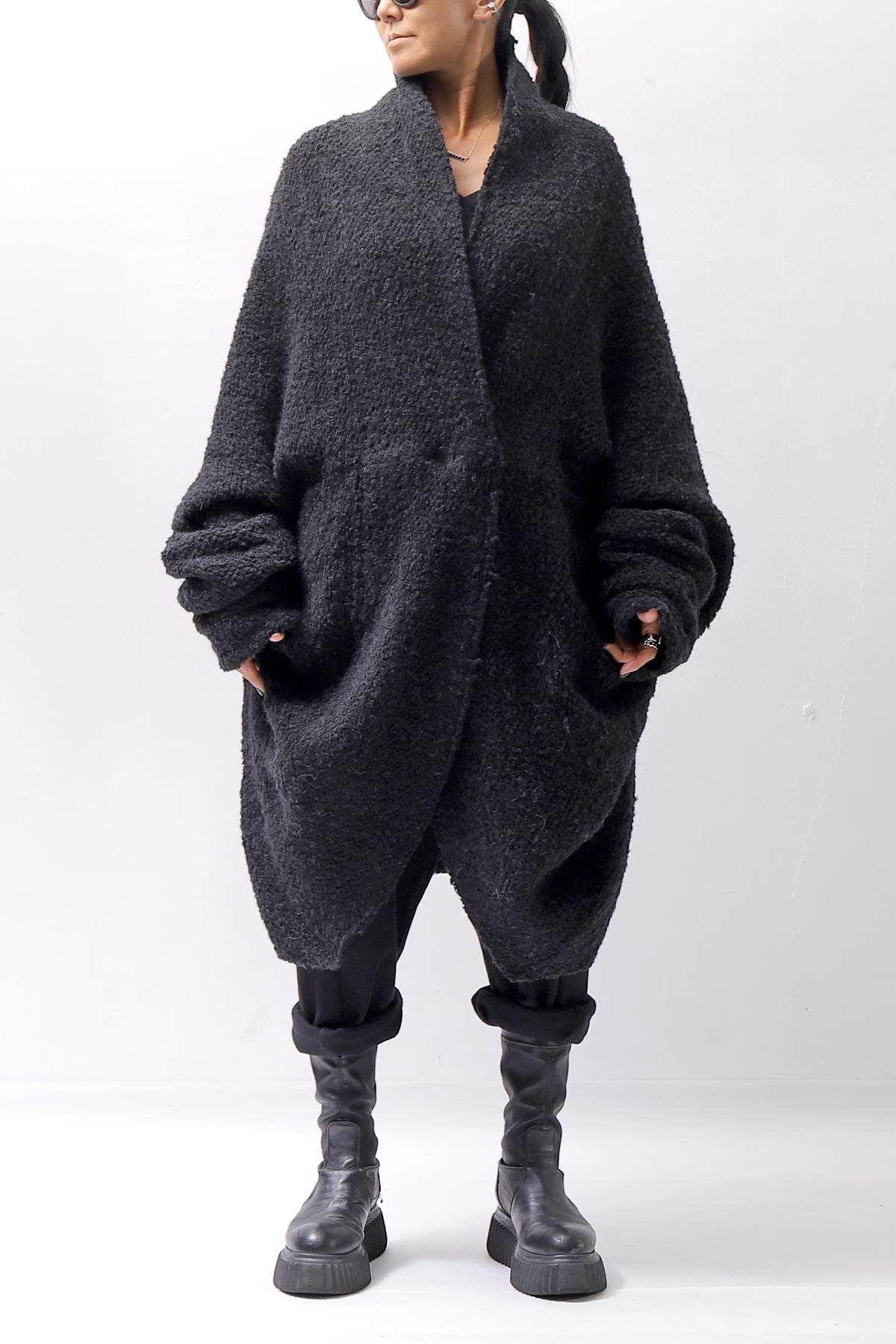 【NOSTRASANTISSIMA】 UNISEX OVERSIZED COCOON ALPACA KNIT CARDIGAN M111_BLACK