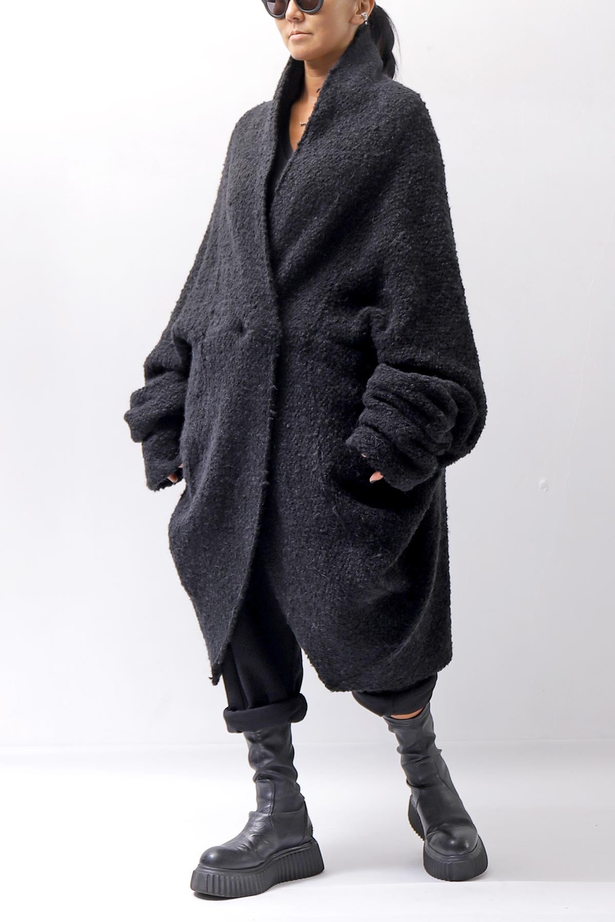 【NOSTRASANTISSIMA】 UNISEX OVERSIZED COCOON ALPACA KNIT CARDIGAN M111_BLACK