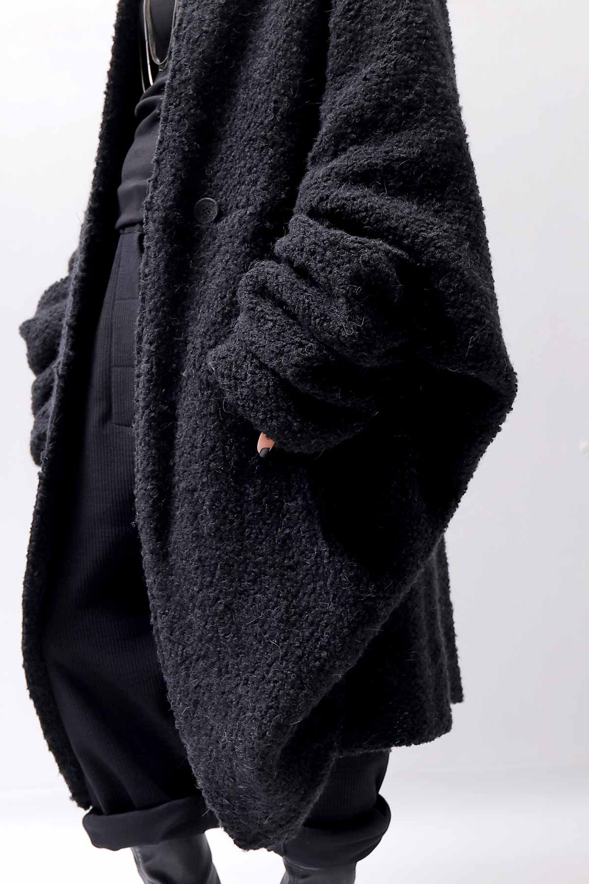 【NOSTRASANTISSIMA】 UNISEX OVERSIZED COCOON ALPACA KNIT CARDIGAN M111_BLACK