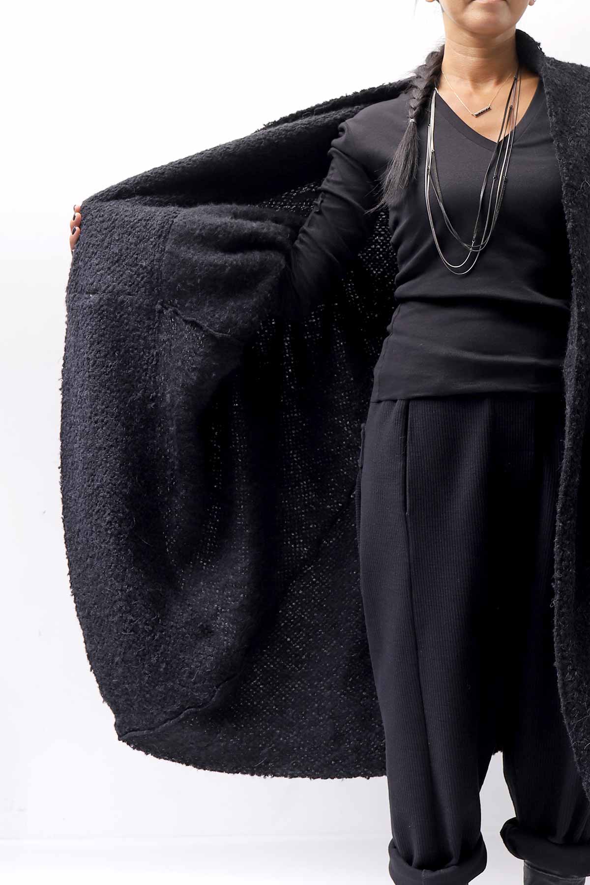 【NOSTRASANTISSIMA】 UNISEX OVERSIZED COCOON ALPACA KNIT CARDIGAN M111_BLACK