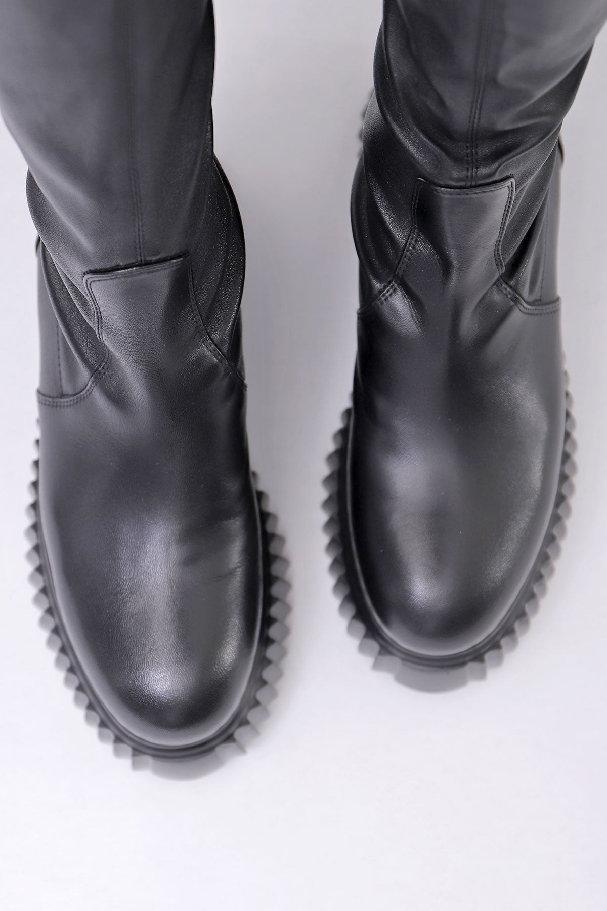 【AGL】 STRETCH LEATHER OVER-THE-KNEE HIGH BOOTS_BLACK
