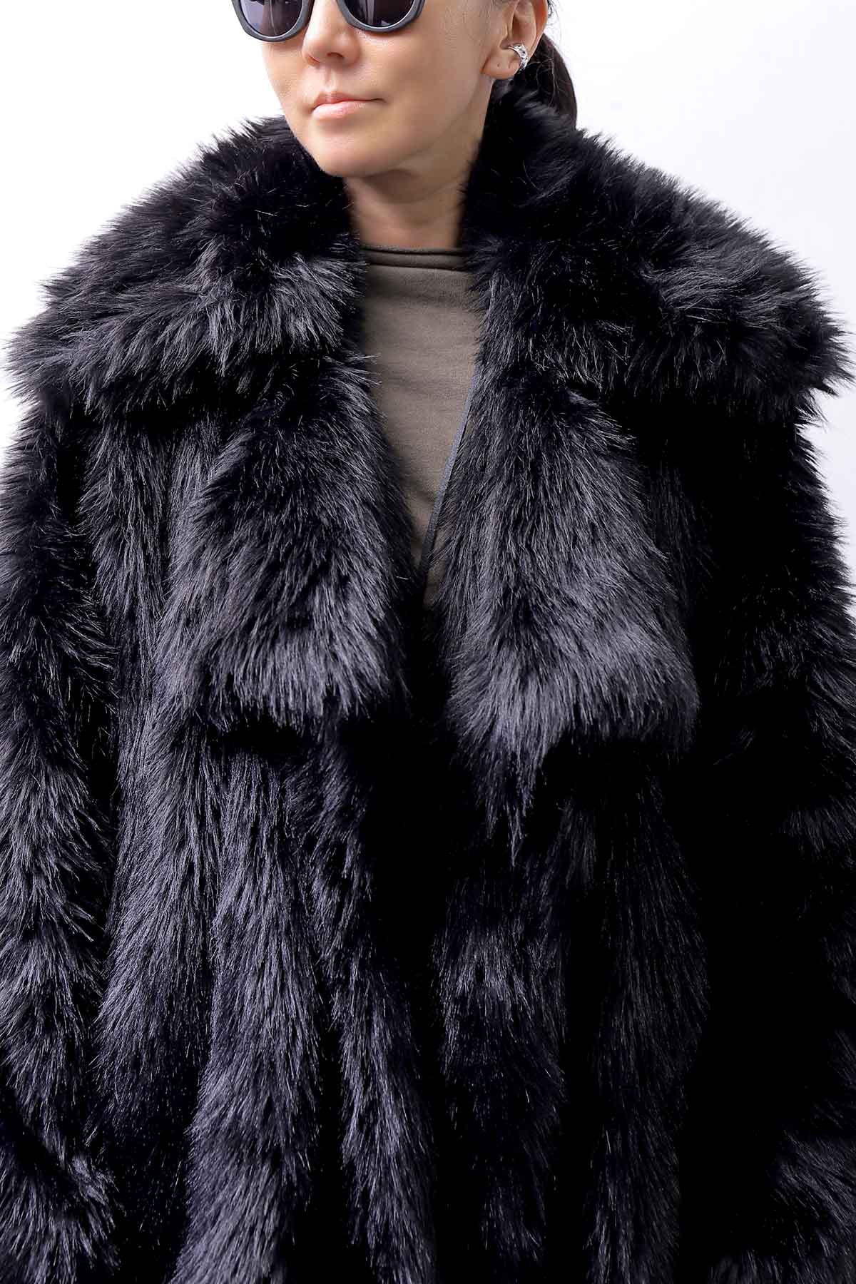 【RUNDHOLZ】 UNISEX FAUX FUR OVERSIZED COAT 324 1211_BLACK