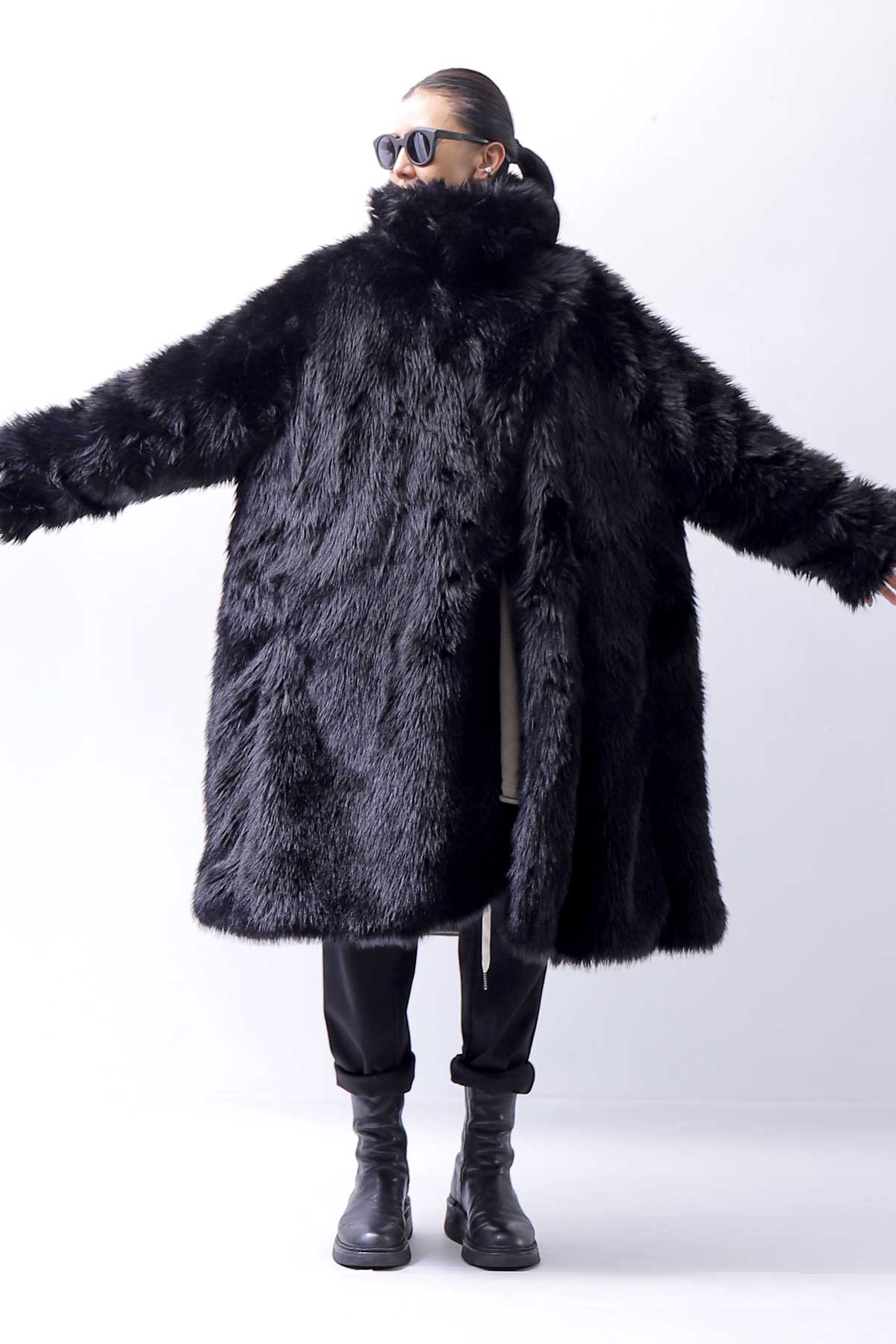 【RUNDHOLZ】 UNISEX FAUX FUR OVERSIZED COAT 324 1211_BLACK