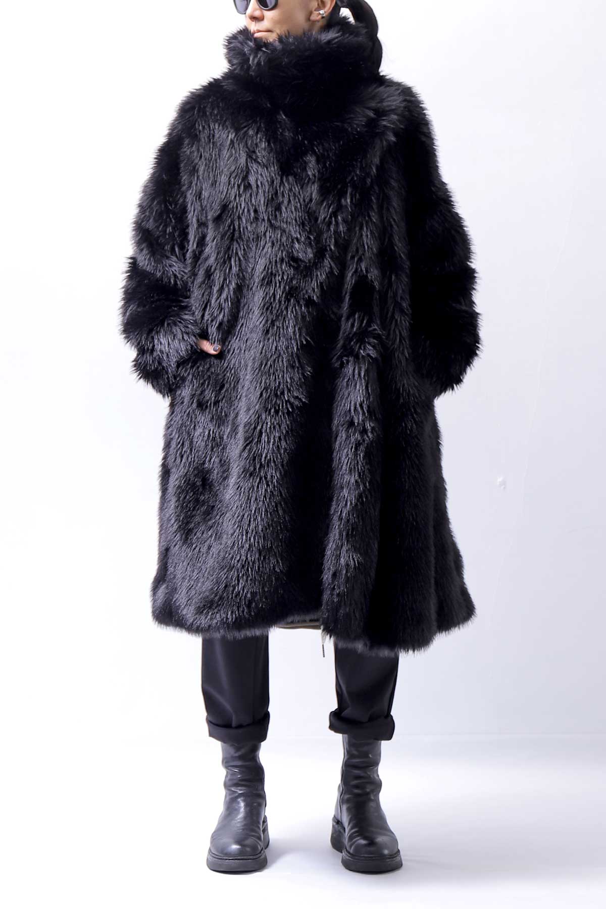 【RUNDHOLZ】 UNISEX FAUX FUR OVERSIZED COAT 324 1211_BLACK