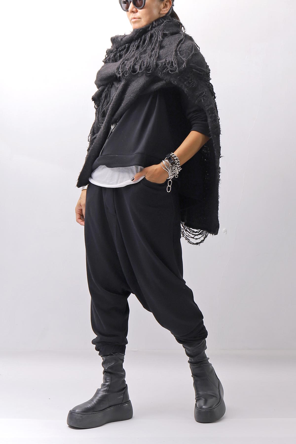 【RUNDHOLZ】 GRUNGE FRINGE SILK KNIT STOLE_BLACK