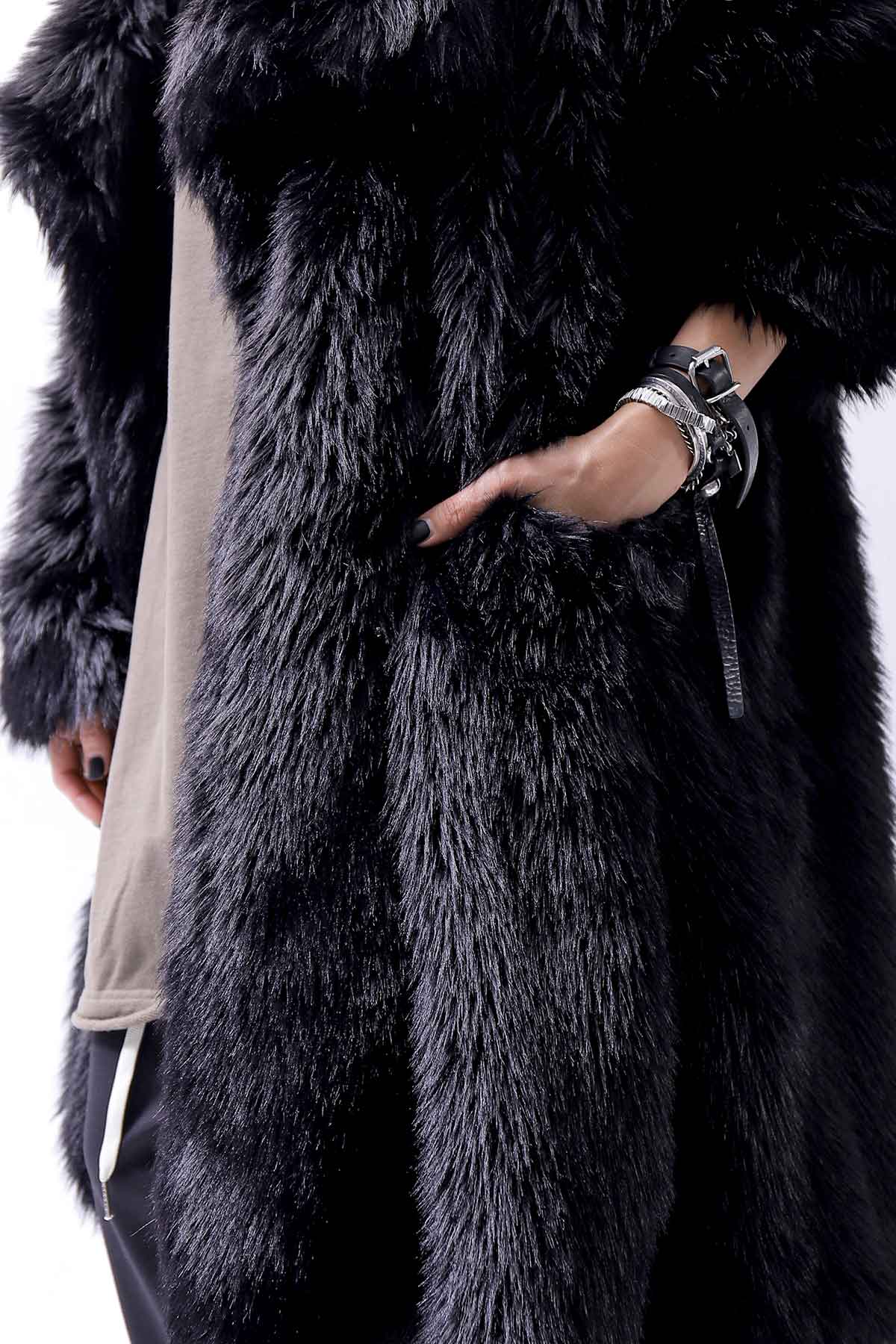 【RUNDHOLZ】 UNISEX FAUX FUR OVERSIZED COAT 324 1211_BLACK