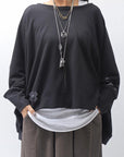 【PLÜ】 UNISEX COTTON SWEAT WIDE SHORT TOP PL8_BLACK