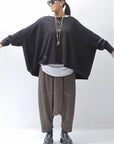 【PLÜ】 UNISEX COTTON SWEAT WIDE SHORT TOP PL8_BLACK