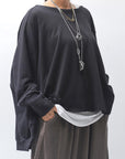【PLÜ】 UNISEX COTTON SWEAT WIDE SHORT TOP PL8_BLACK